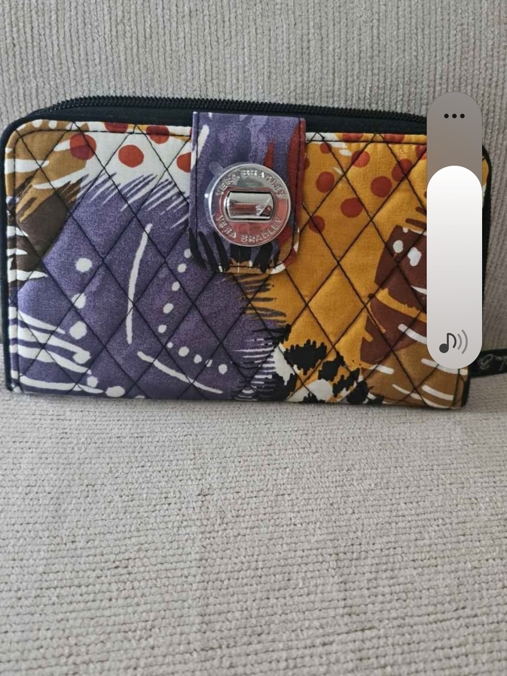 Vera Bradley Quilted Floral Zip Phone Wallet in Purple and Mustard